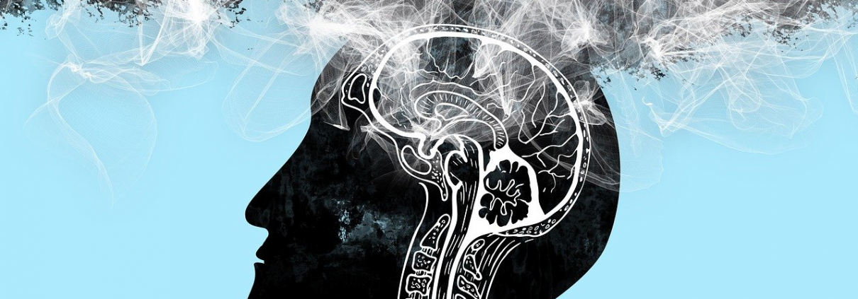 Eine Grafik von einem Kopf mit Rauch